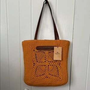 Patricia Nash Orange and Brown Perforated Leather Tote